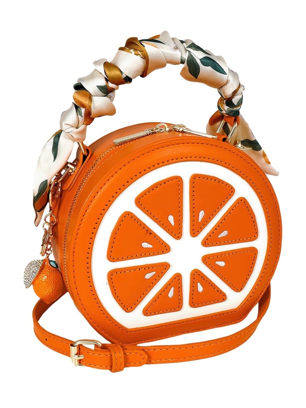 Orange Slice Round Crossbody Bag with scarf and key chain bundle of 3